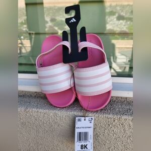 Adidas Pink and White Slide Sandals ADILETTE Kids Toddlers